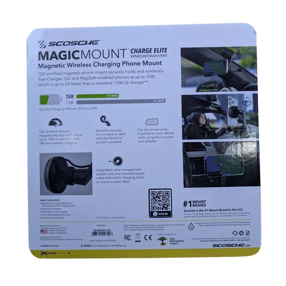 Scosche Charge Elite Wireless Magnetic Charging Phone Magic‎ Mount NIB